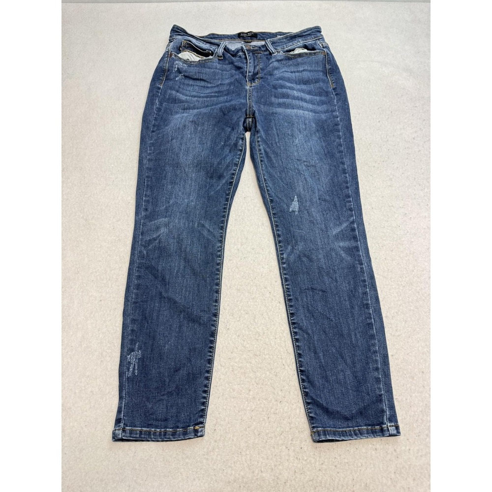 Judy Blue Jeans Womens 15/32 Blue High Rise Distressed Straight Stretch Denim